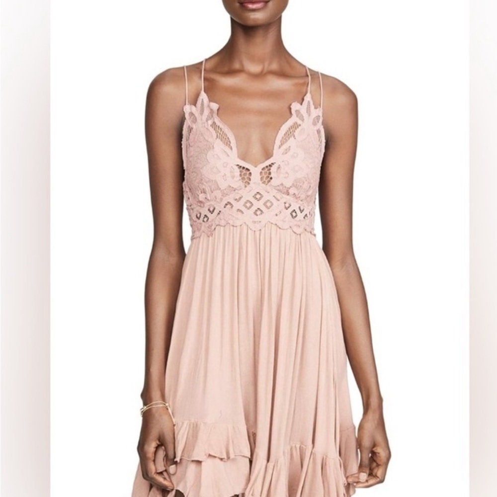 Free People Adella Slip Pink Lace Dress